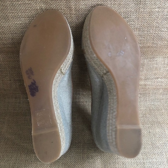 TORY BURCH Majorca Espadrille Wedge Sz 7.5/38 Peep Toe Beige Silver - Picture 5 of 10